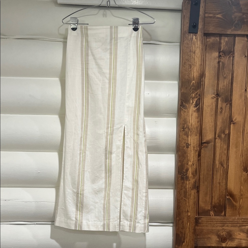 a new day Cream Midi Skirt with Pale Green and Beige Stripes
